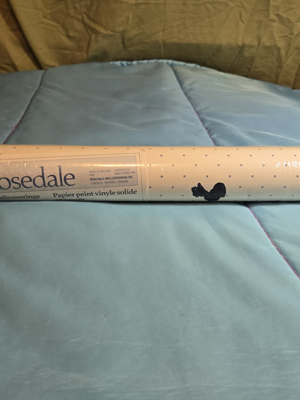 Vtg Rosedale Solid Vinyl Wall Coverings  White With Blue Polka Dots Pattern New